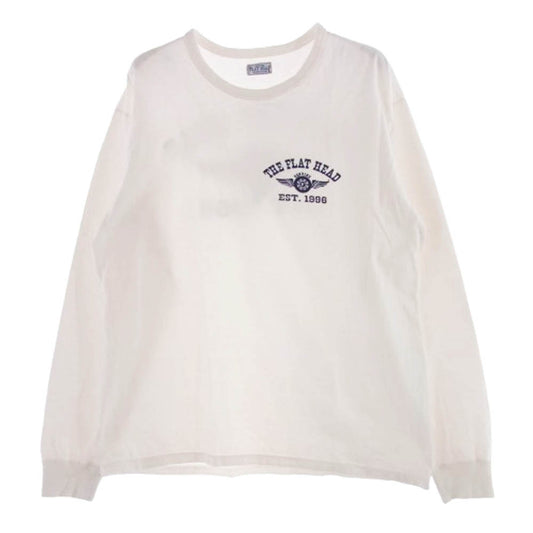 THE FLAT HEAD ザフラットヘッド ロゴプリント クルーネック 長袖 Tシャツ ホワイト系 40【中古】
