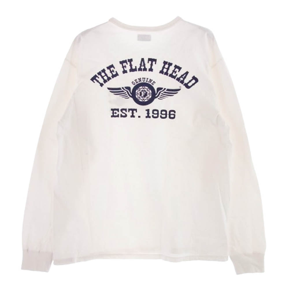 THE FLAT HEAD ザフラットヘッド ロゴプリント クルーネック 長袖 Tシャツ ホワイト系 40【中古】