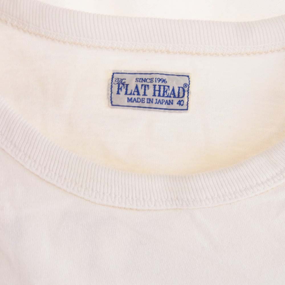 THE FLAT HEAD ザフラットヘッド ロゴプリント クルーネック 長袖 Tシャツ ホワイト系 40【中古】
