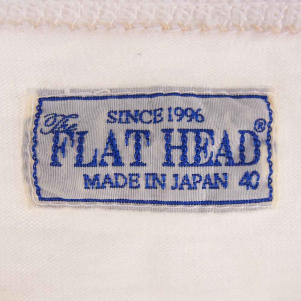 THE FLAT HEAD ザフラットヘッド ロゴプリント クルーネック 長袖 Tシャツ ホワイト系 40【中古】