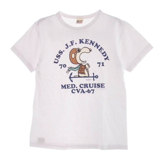 Buzz Rickson's バズリクソンズ PEANUTS スヌーピー USS.J.F ロゴ 半袖 Tシャツ ホワイト ホワイト系 S【中古】