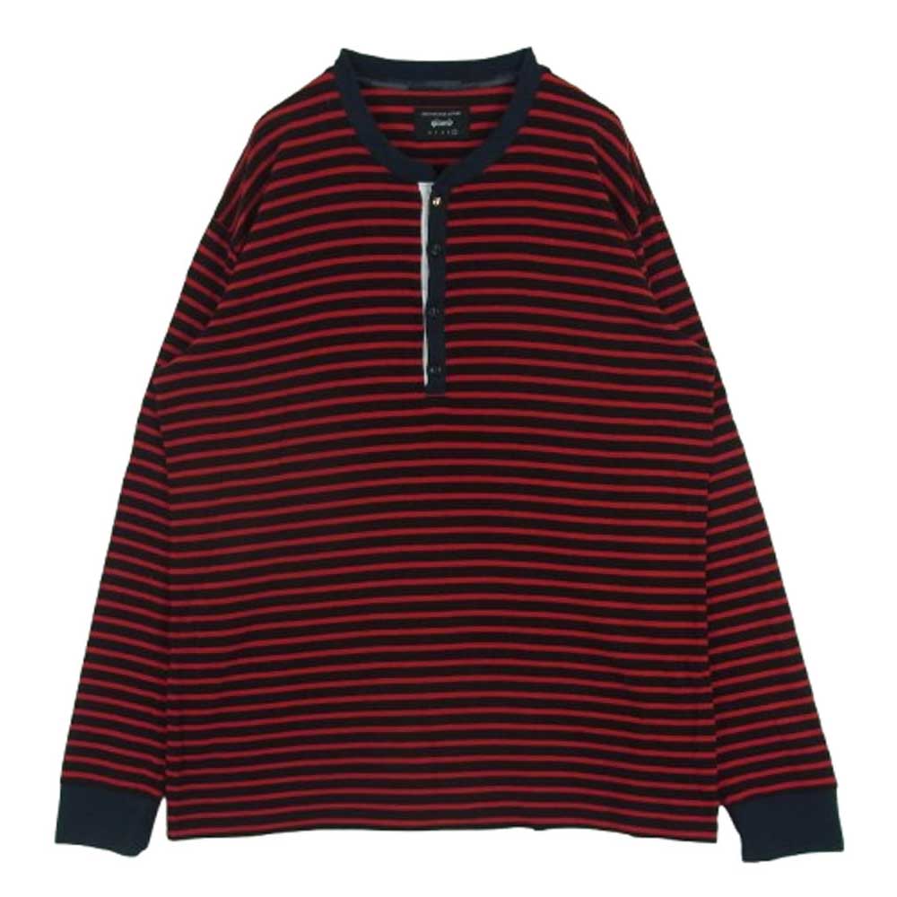 glamb グラム GB0319/CS05 ヘンリーネック ボーダー カットソー 長袖 Tシャツ 日本製 レッド系 ブラック系 4【中古】