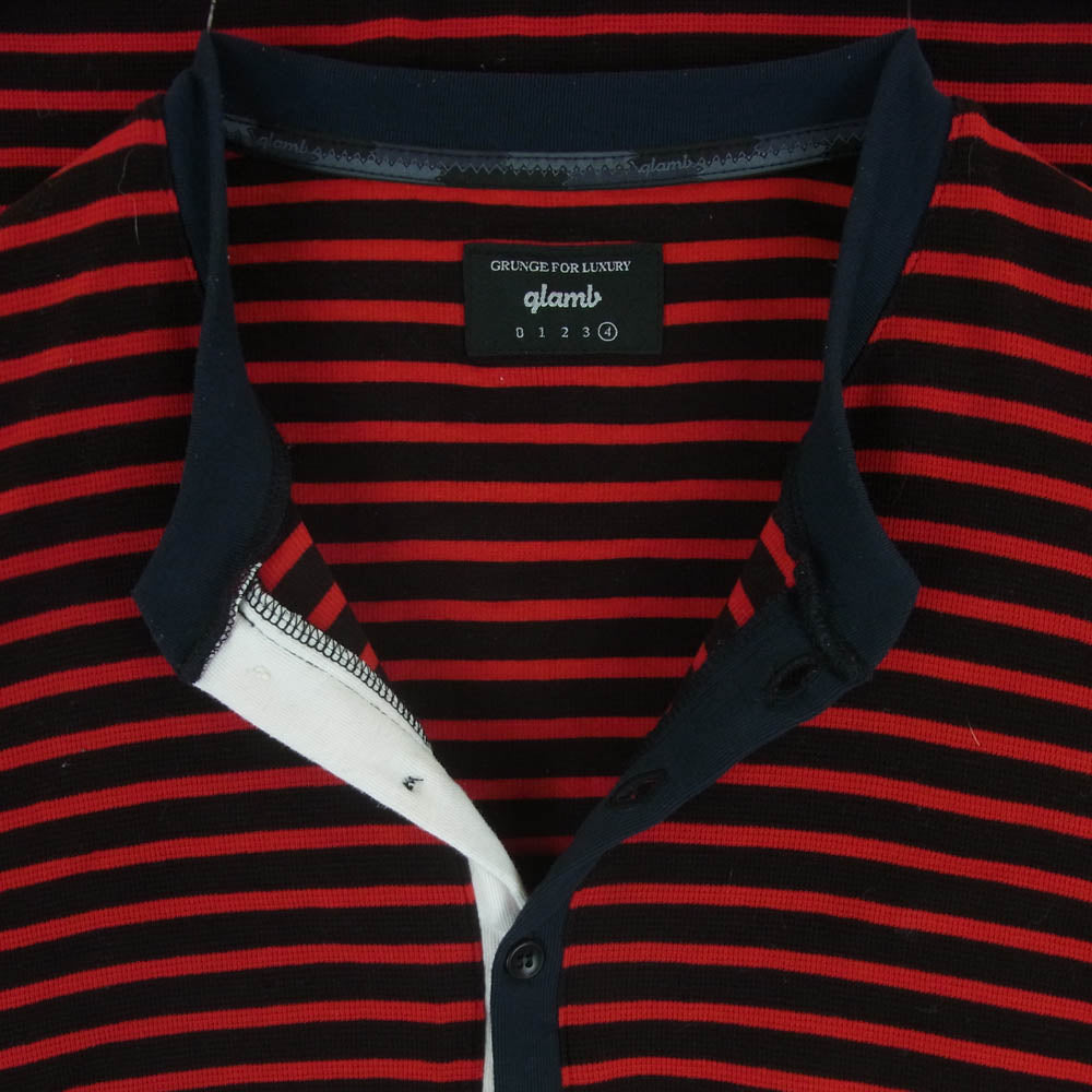 glamb グラム GB0319/CS05 ヘンリーネック ボーダー カットソー 長袖 Tシャツ 日本製 レッド系 ブラック系 4【中古】