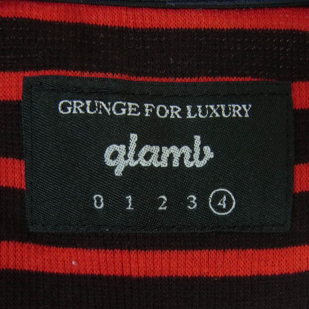 glamb グラム GB0319/CS05 ヘンリーネック ボーダー カットソー 長袖 Tシャツ 日本製 レッド系 ブラック系 4【中古】