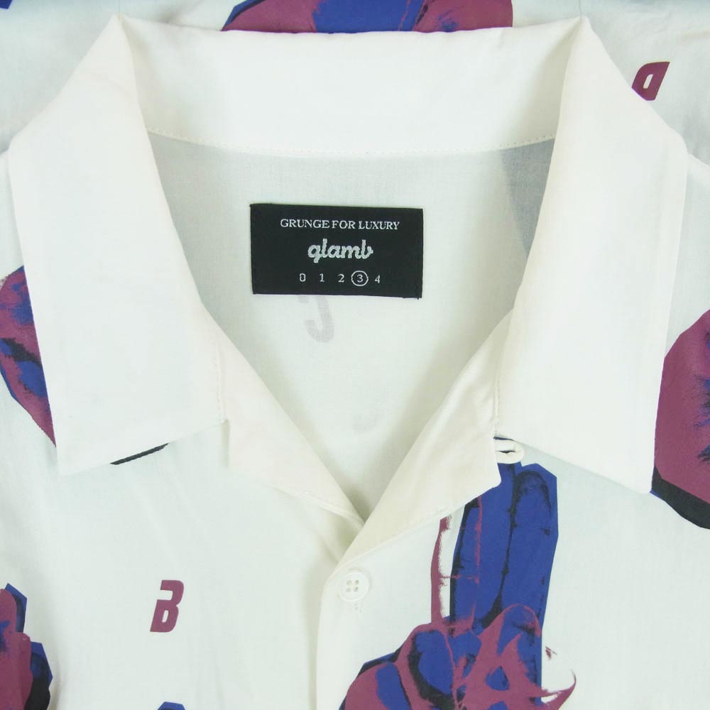 glamb グラム GB0419/SH01 CLUB SH 総柄 クラブ オープンカラー 長袖 シャツ ホワイト系 パープル系 ブルー系 3【中古】