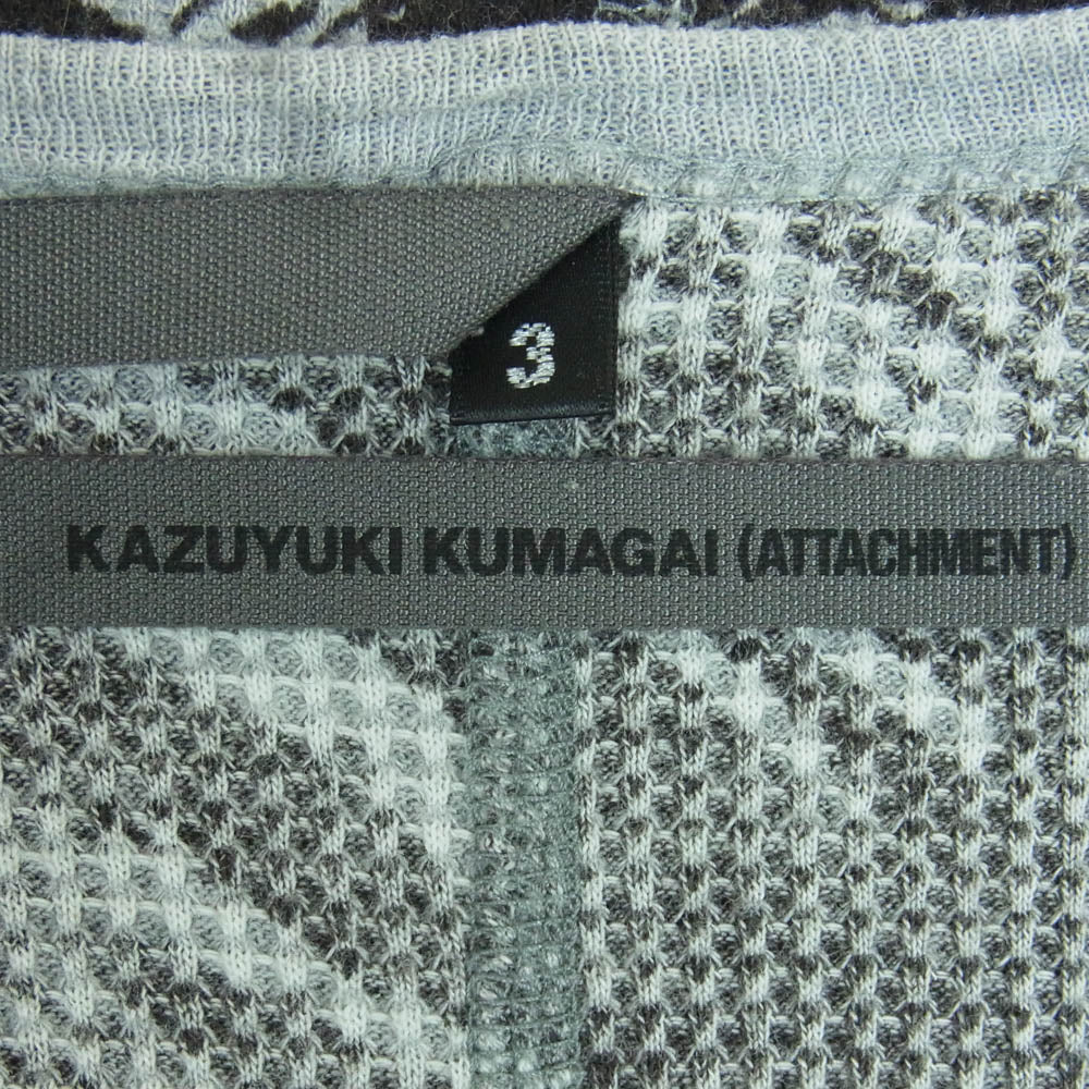 KAZUYUKI KUMAGAI ATTACHMENT カズユキクマガイアタッチメント カシミヤ混 総柄 サーマル ワッフル 長袖 カットソー グレー系 3【中古】