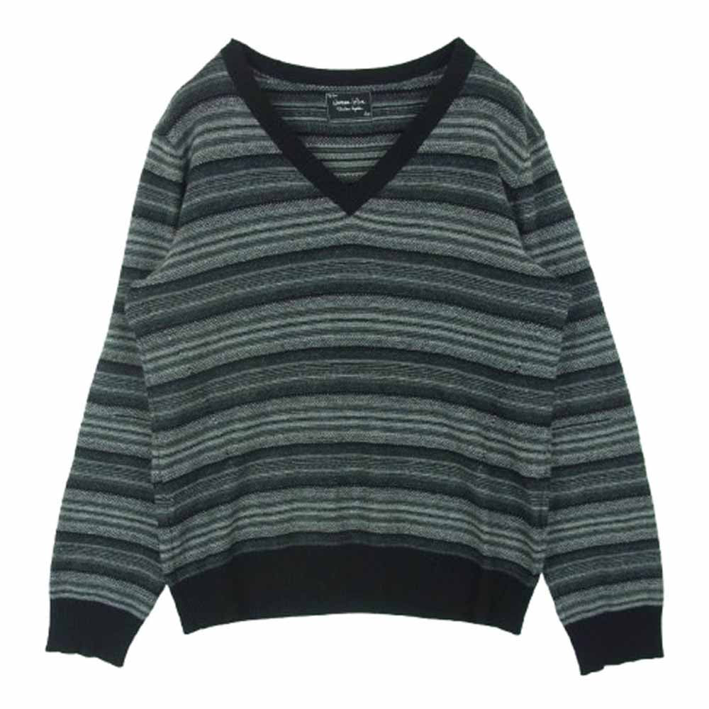 NUMBER(N)INE ナンバーナイン F07-NK017 クークスタグ マルチボーダー Vネック ウール ニット セーター ブラック系 グレー系 4【中古】