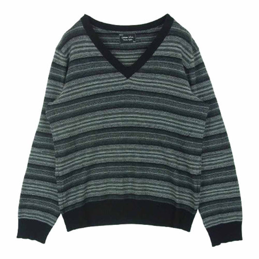 NUMBER(N)INE ナンバーナイン F07-NK017 クークスタグ マルチボーダー Vネック ウール ニット セーター ブラック系 グレー系 4【中古】