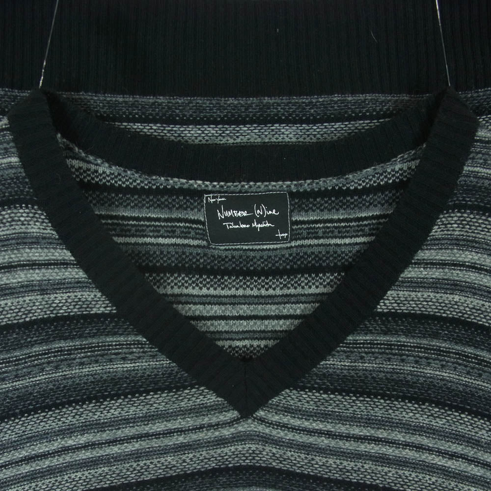 NUMBER(N)INE ナンバーナイン F07-NK017 クークスタグ マルチボーダー Vネック ウール ニット セーター ブラック系 グレー系 4【中古】
