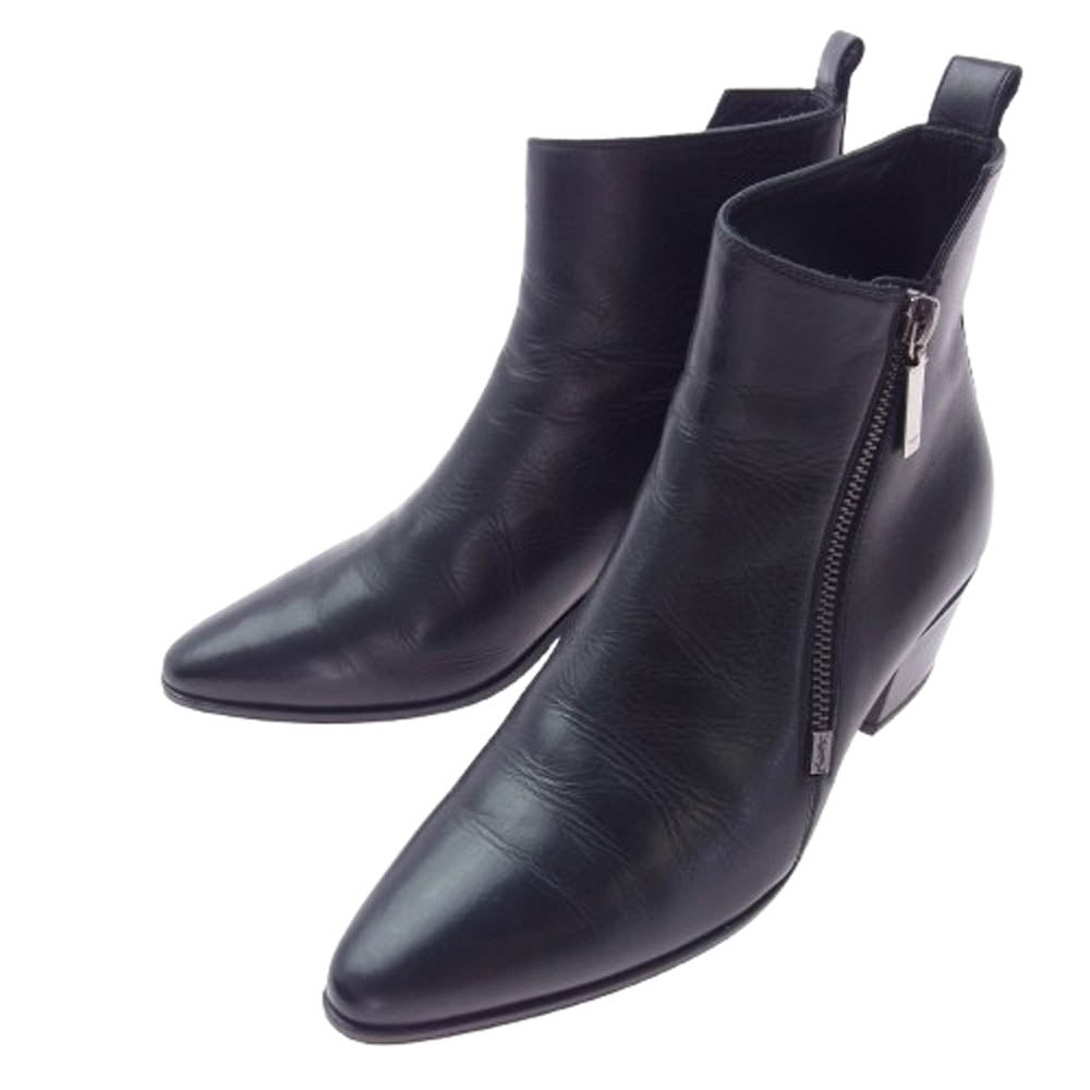 SAINT LAURENT サンローラン 484829 ROCK 40 ZIP BOOTIE サイドジップ ヒール レザー ブーツ ブラック系 36.5【中古】