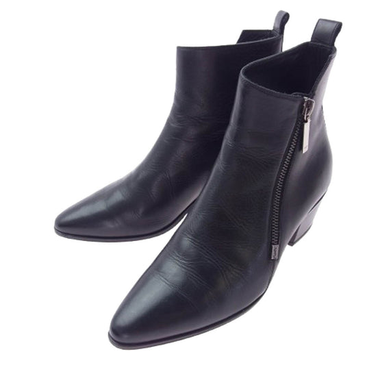 SAINT LAURENT サンローラン 484829 ROCK 40 ZIP BOOTIE サイドジップ ヒール レザー ブーツ ブラック系 36.5【中古】