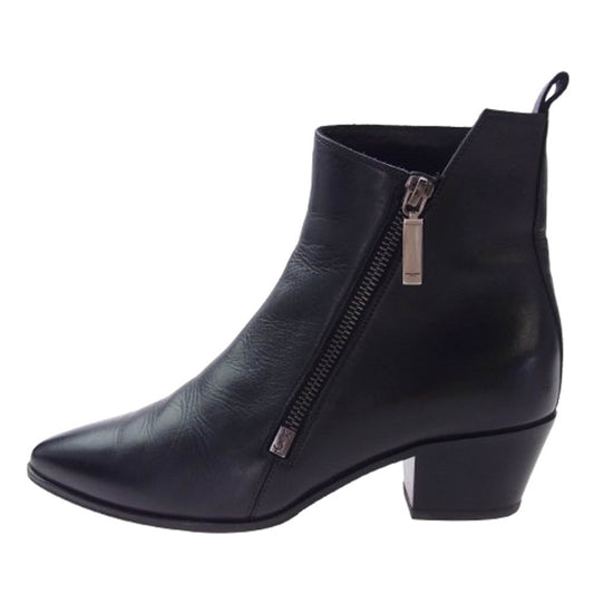 SAINT LAURENT サンローラン 484829 ROCK 40 ZIP BOOTIE サイドジップ ヒール レザー ブーツ ブラック系 36.5【中古】