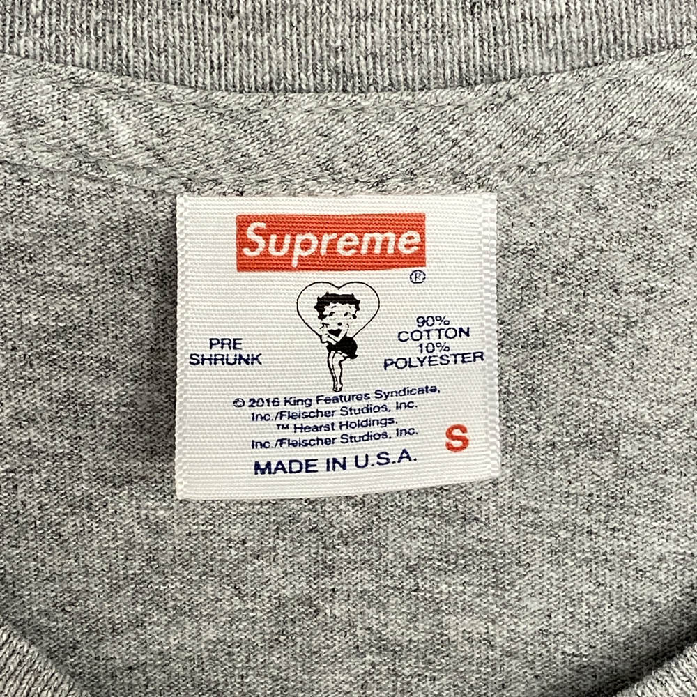 Supreme シュプリーム 16SS Betty Boop Tee ベティ ブープ プリント 半袖 Tシャツ グレー系 S【中古】
