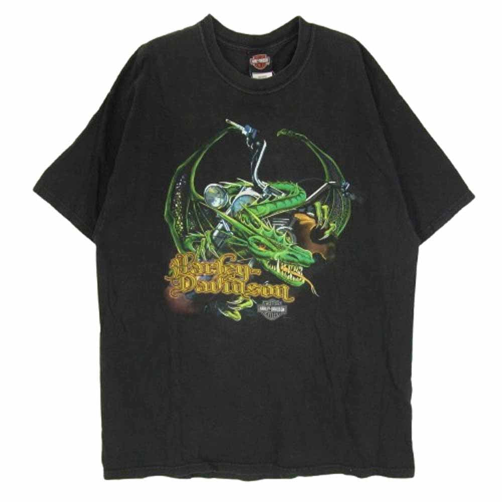 HARLEY DAVIDSON ハーレーダビッドソン ヴィンテージ 00s USA製 Hanes ボディ ドラゴン プリント 半袖 Tシャツ ブラック系 XL【中古】