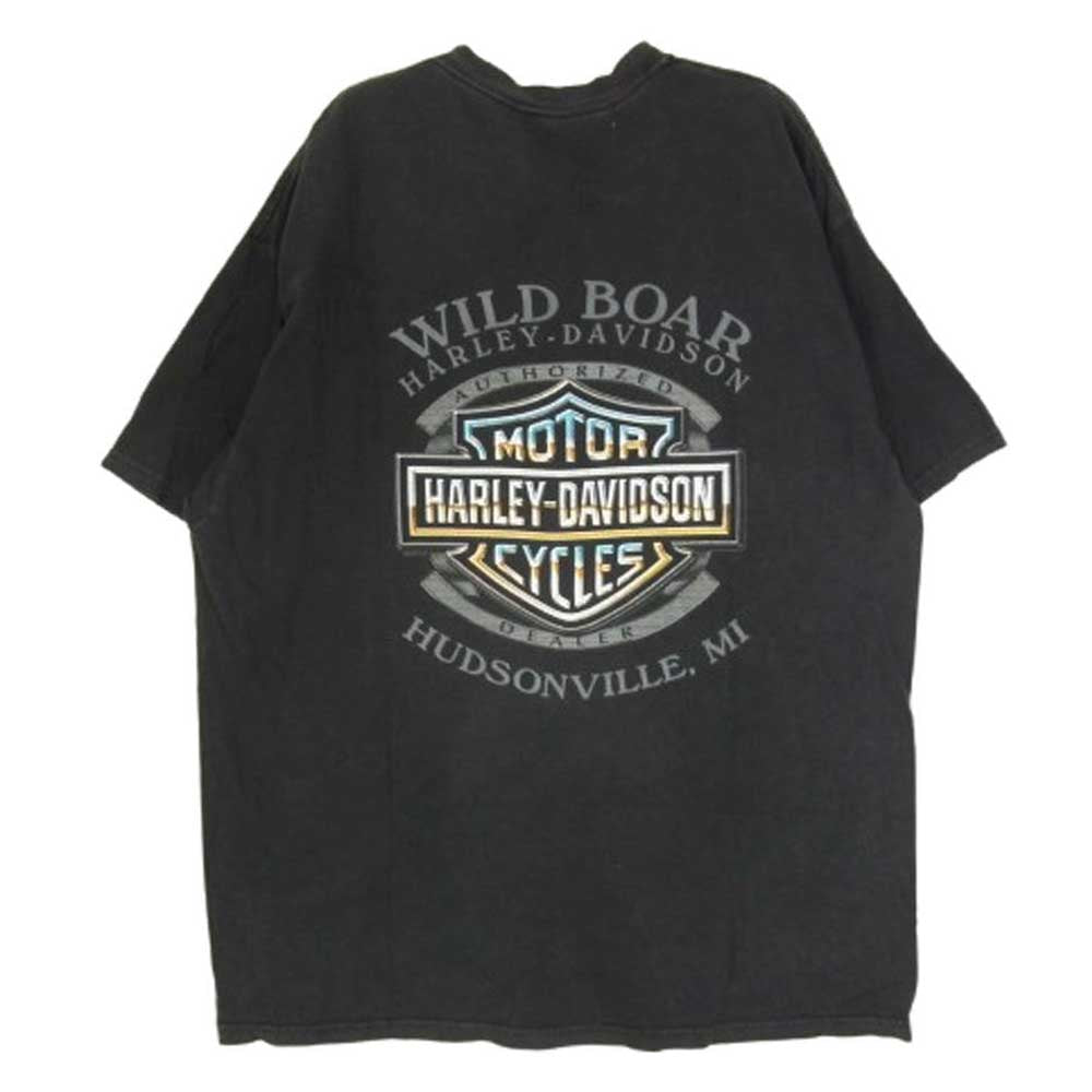 HARLEY DAVIDSON ハーレーダビッドソン ヴィンテージ 00s USA製 Hanes ボディ ドラゴン プリント 半袖 Tシャツ ブラック系 XL【中古】