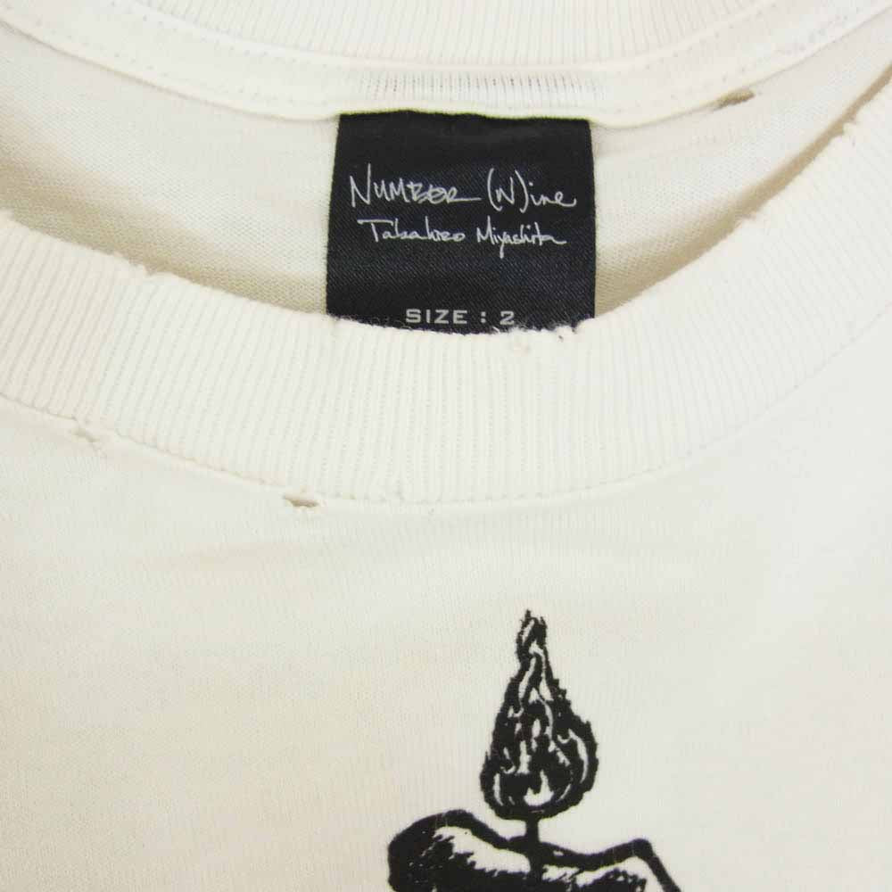 NUMBER(N)INE ナンバーナイン 05年製 WORLD TOUR 2005 ハイスト期 ダメージ加工 Tシャツ ホワイト系 2【中古】
