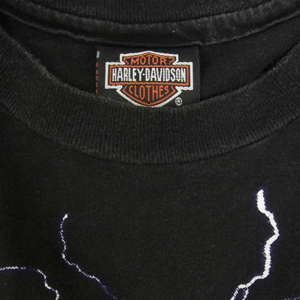 HARLEY DAVIDSON ハーレーダビッドソン ヴィンテージ 90s USA製 Thunder & Lightning Tee プリント 半袖 Tシャツ ブラック系 XXL【中古】