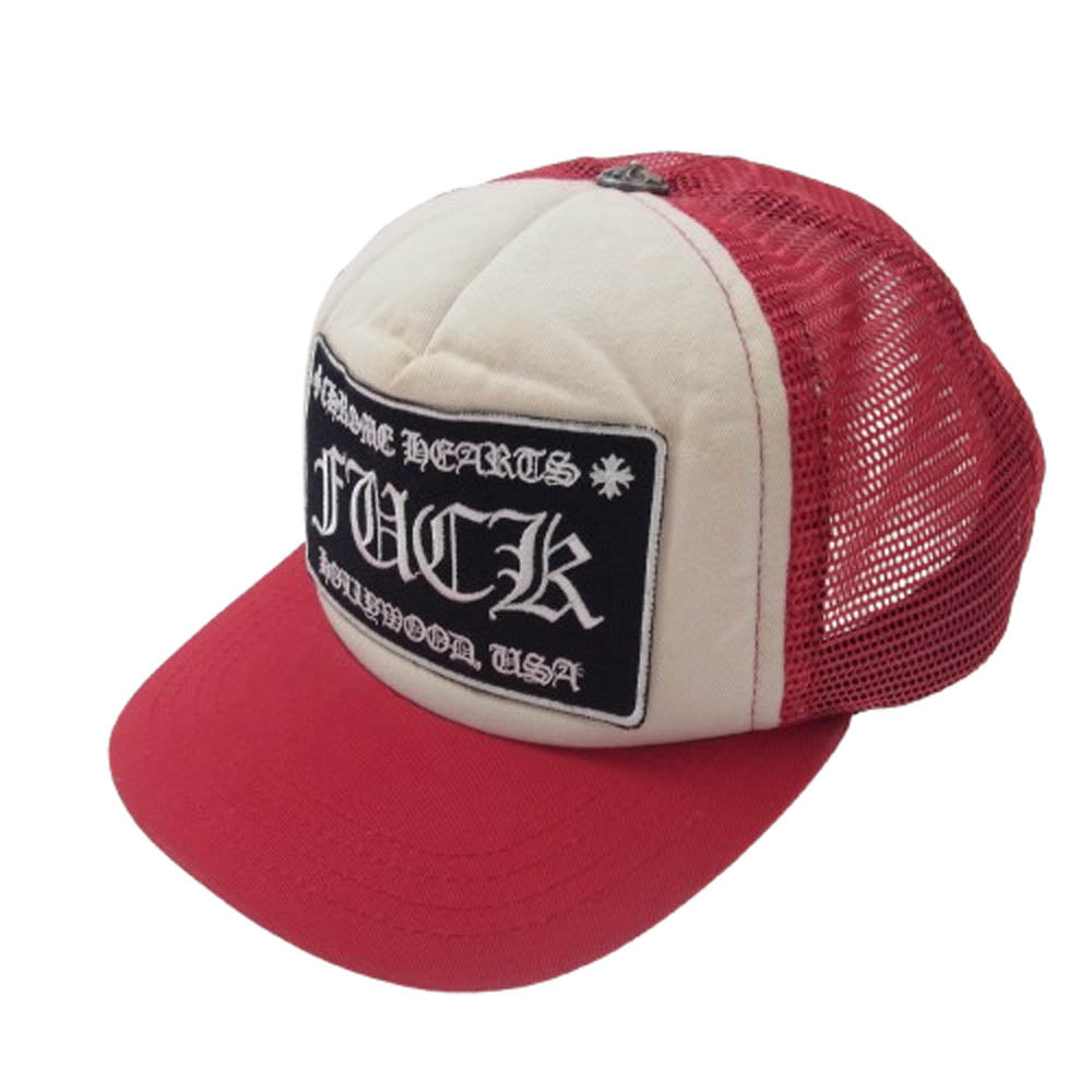 CHROME HEARTS クロムハーツ（原本無） TRUCKER CAP トラッカーキャップ FUCK刺繍 パッチ クロスボール付 メッシュキャップ レッド系【中古】