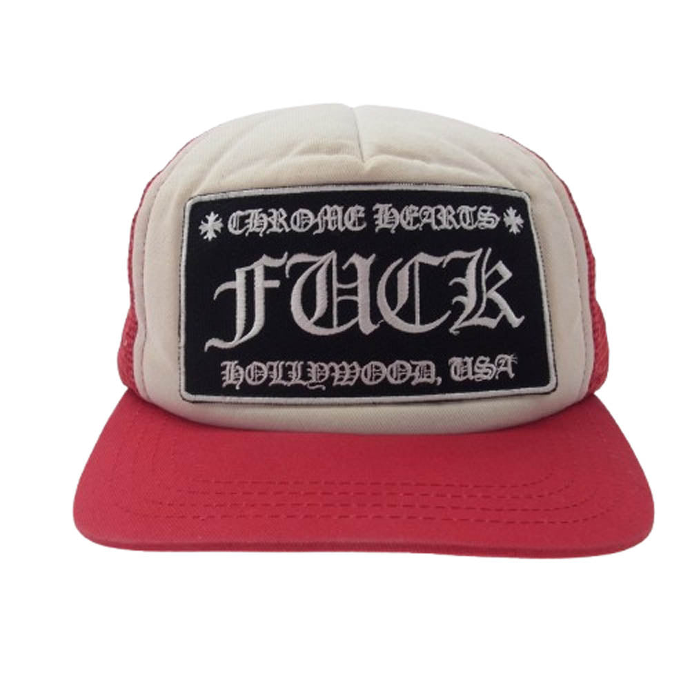 CHROME HEARTS クロムハーツ（原本無） TRUCKER CAP トラッカーキャップ FUCK刺繍 パッチ クロスボール付 メッシュキャップ レッド系【中古】