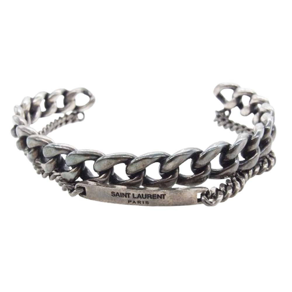 SAINT LAURENT サンローラン Gourmette Cuff グルメット カフ 2連 チェーン バングル ブレスレット シルバー系【中古】