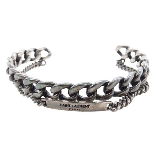 SAINT LAURENT サンローラン Gourmette Cuff グルメット カフ 2連 チェーン バングル ブレスレット シルバー系【中古】