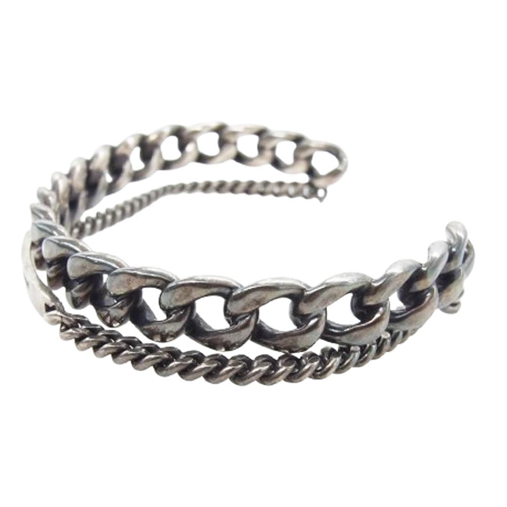 SAINT LAURENT サンローラン Gourmette Cuff グルメット カフ 2連 チェーン バングル ブレスレット シルバー系【中古】