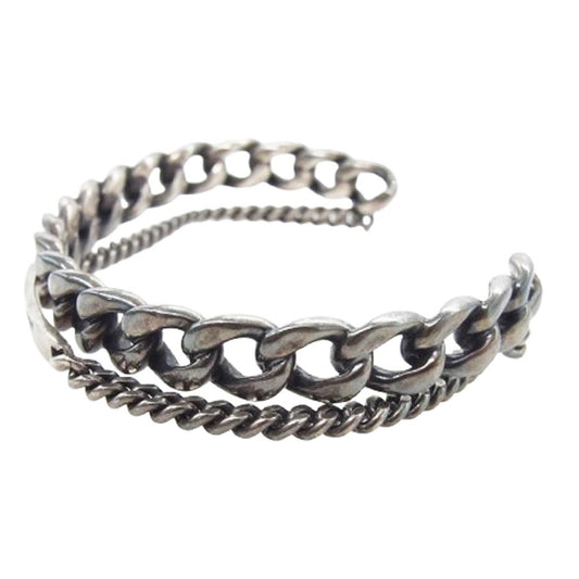 SAINT LAURENT サンローラン Gourmette Cuff グルメット カフ 2連 チェーン バングル ブレスレット シルバー系【中古】