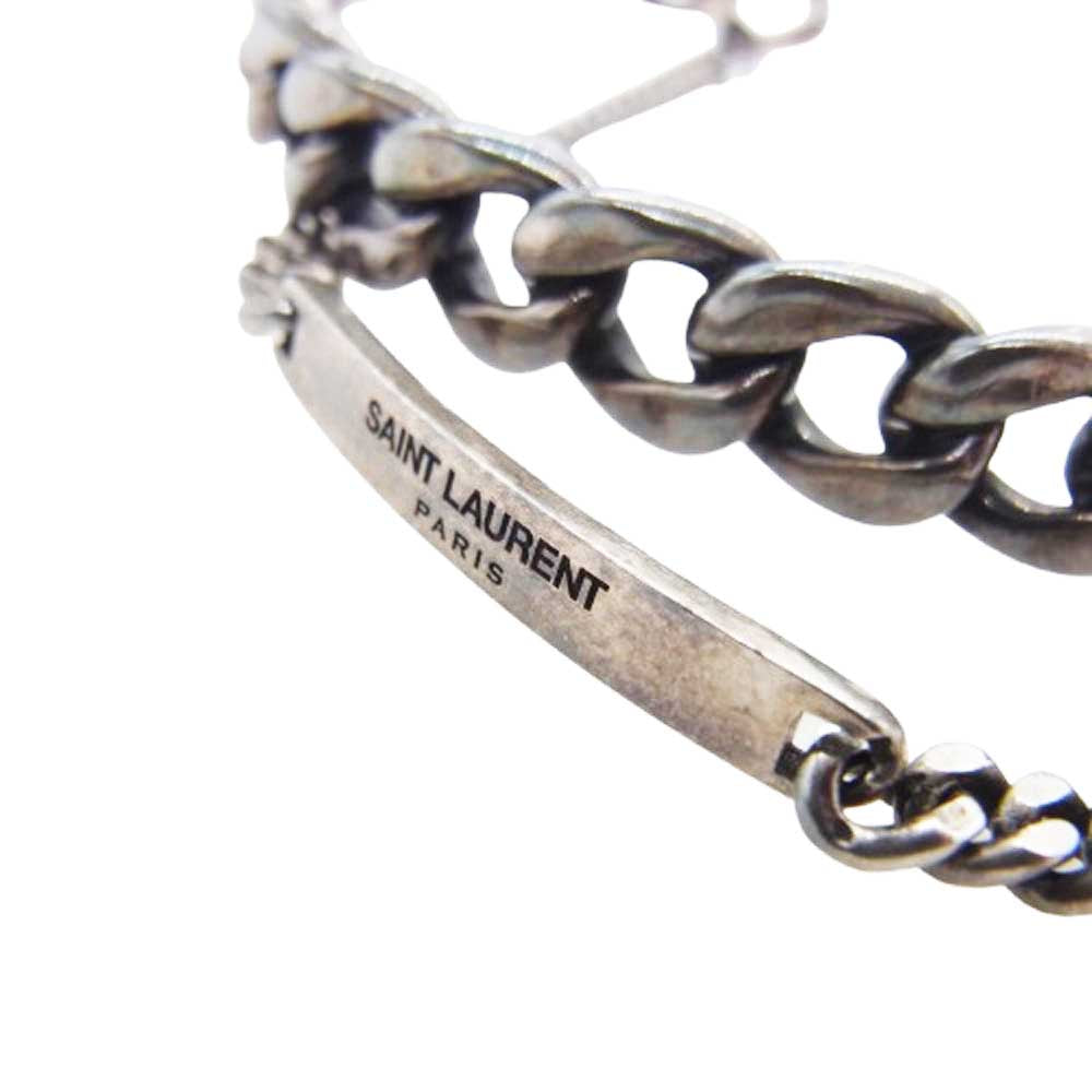 SAINT LAURENT サンローラン Gourmette Cuff グルメット カフ 2連 チェーン バングル ブレスレット シルバー系【中古】