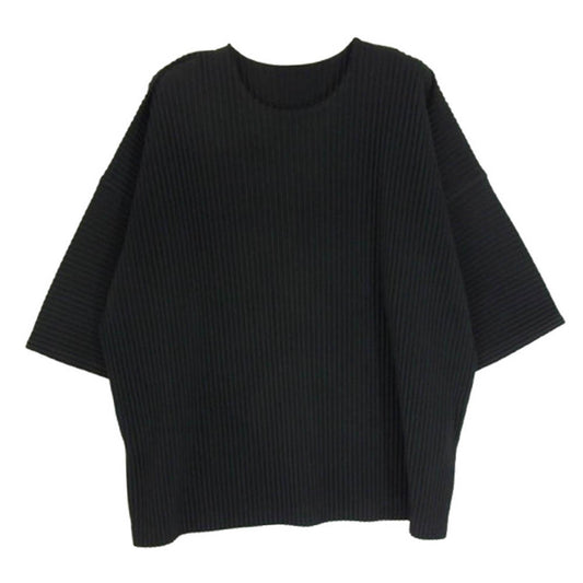 ISSEY MIYAKE イッセイミヤケ HOMME PLISSE MONTHLY COLOR オムプリッセ オープンカラー プリーツ 五分袖 カットソー Tシャツ ブラック系 2【中古】