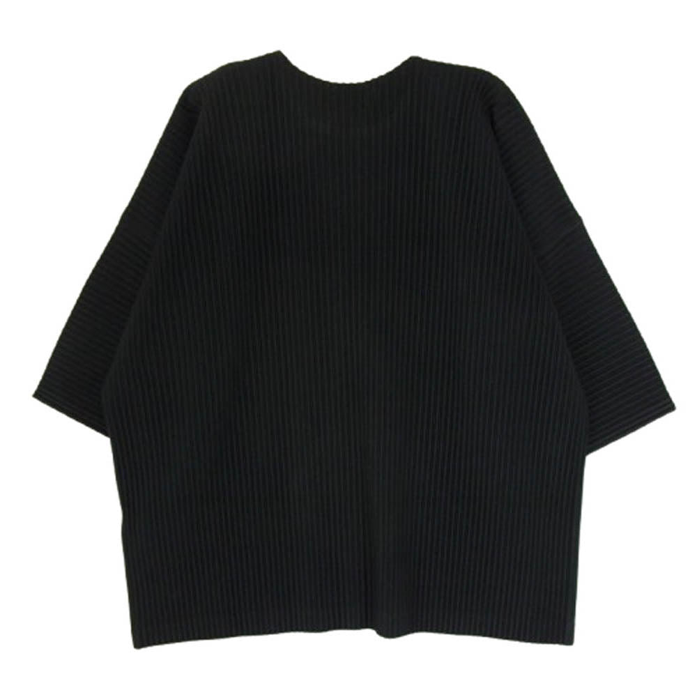 ISSEY MIYAKE イッセイミヤケ HOMME PLISSE MONTHLY COLOR オムプリッセ オープンカラー プリーツ 五分袖 カットソー Tシャツ ブラック系 2【中古】