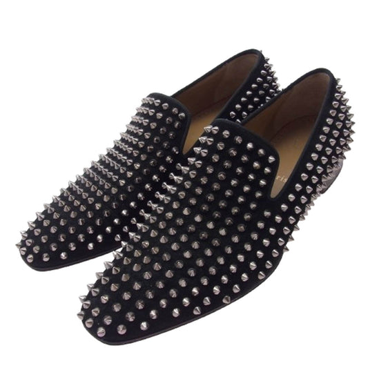 Christian Louboutin クリスチャンルブタン スパイク スタッズ スエード レザー スリッポン ローファー ブラック系 42【中古】