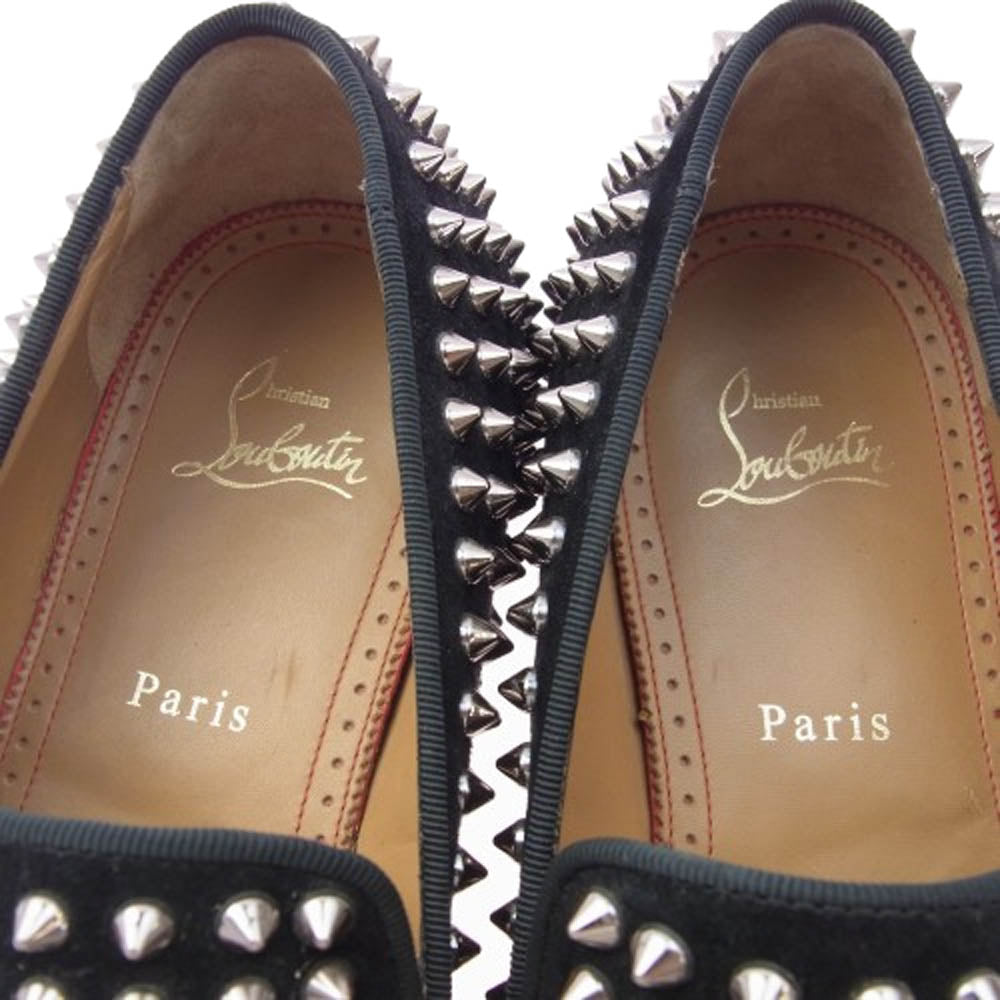 Christian Louboutin クリスチャンルブタン スパイク スタッズ スエード レザー スリッポン ローファー ブラック系 42【中古】