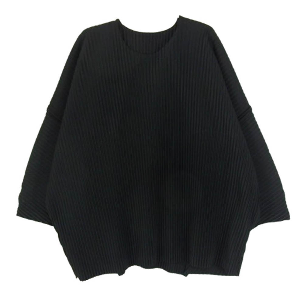 ISSEY MIYAKE イッセイミヤケ HP41JK118 HOMME PLISSE MONTHLY COLOR オムプリッセ オープンカラー プリーツ 七分袖 カットソー Tシャツ ブラック系 2【中古】