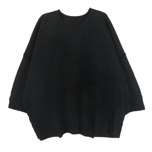 ISSEY MIYAKE イッセイミヤケ HP41JK118 HOMME PLISSE MONTHLY COLOR オムプリッセ オープンカラー プリーツ 七分袖 カットソー Tシャツ ブラック系 2【中古】