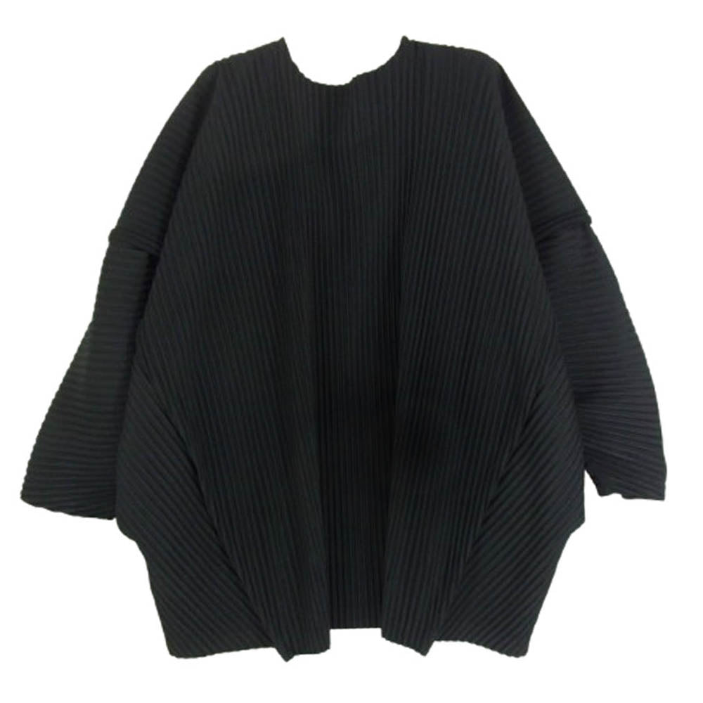 ISSEY MIYAKE イッセイミヤケ HP41JK118 HOMME PLISSE MONTHLY COLOR オムプリッセ オープンカラー プリーツ 七分袖 カットソー Tシャツ ブラック系 2【中古】