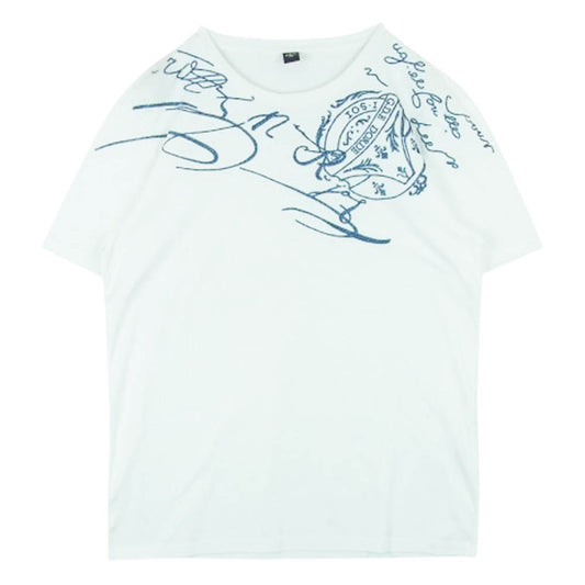 Berluti ベルルッティ R21JRS70JAEK カリグラフィ 刺繍 クルーネック プルオーバー 半袖 Tシャツ ホワイト系 XL【中古】