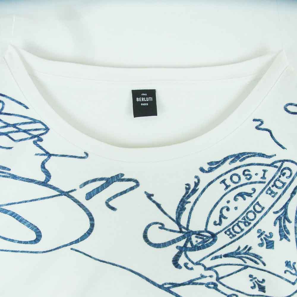 Berluti ベルルッティ R21JRS70JAEK カリグラフィ 刺繍 クルーネック プルオーバー 半袖 Tシャツ ホワイト系 XL【中古】