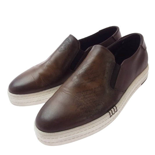 Berluti ベルルッティ プレイタイム カリグラフィー レザー スリッポン ローカット スニーカー ブラウン系 8.5【中古】