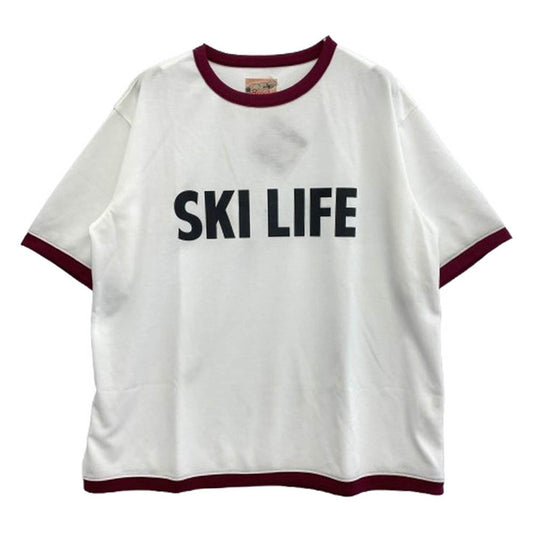 ボーゲン SKI LIFE スキーライフ プリント リンガー 半袖 Tシャツ カットソー ホワイト系 L【美品】【中古】
