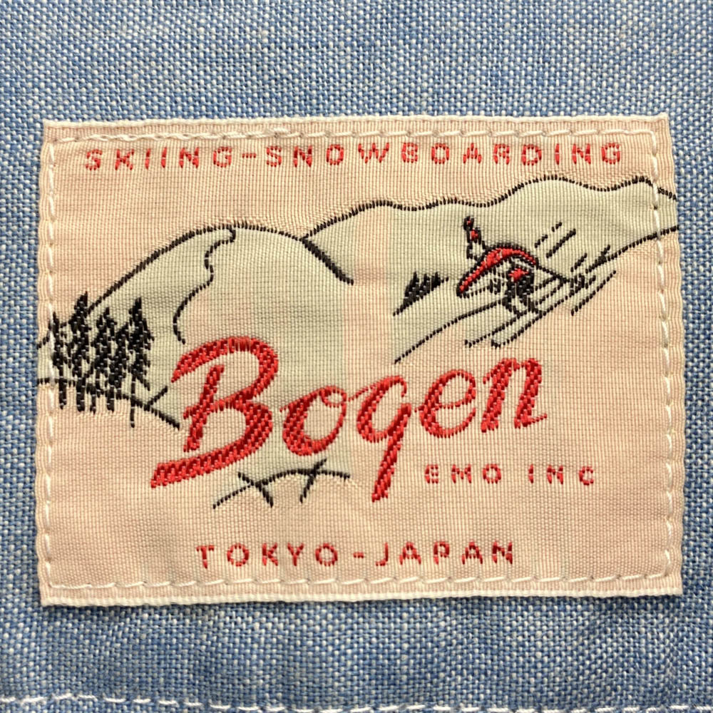 ボーゲン POWDER JAPAN SHIRT パウダージャパンシャツ ロゴ刺繍 デニム シャンブレー 半袖 シャツ インディゴブルー系 M【中古】