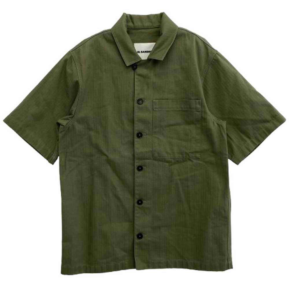 JIL SANDER+ ジルサンダープラス 21SS JPUS600305MS24190011 dark stripe short sleeve shirt ダークストライプ オープンカラー ショートスリーブ 半袖 シャツ グリーン系 44【中古】