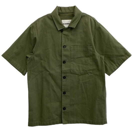 JIL SANDER+ ジルサンダープラス 21SS JPUS600305MS24190011 dark stripe short sleeve shirt ダークストライプ オープンカラー ショートスリーブ 半袖 シャツ グリーン系 44【中古】