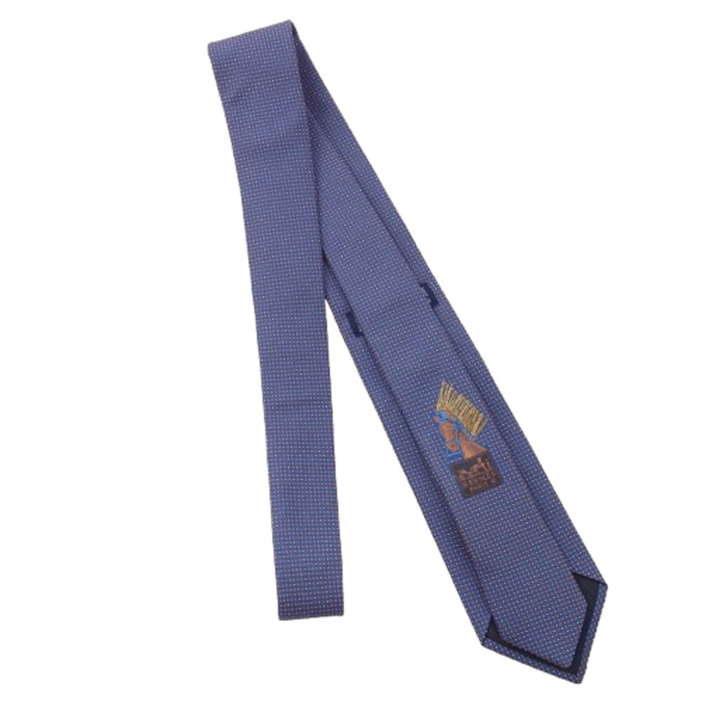 HERMES エルメス 339098T メガ・シャリオ H柄 ホース刺繍 ネクタイ ブルー系【中古】