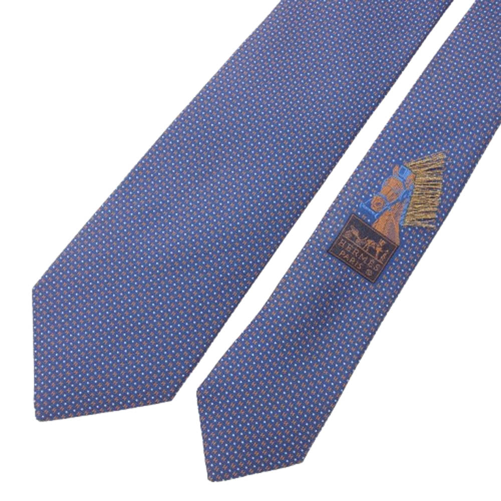 HERMES エルメス 339098T メガ・シャリオ H柄 ホース刺繍 ネクタイ ブルー系【中古】