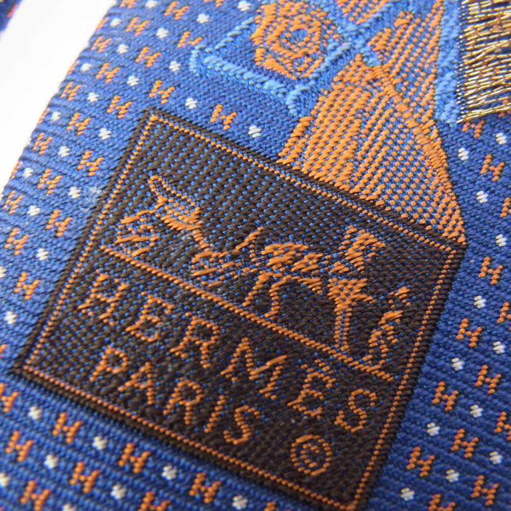 HERMES エルメス 339098T メガ・シャリオ H柄 ホース刺繍 ネクタイ ブルー系【中古】
