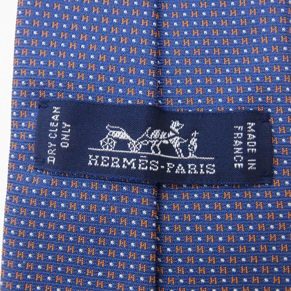 HERMES エルメス 339098T メガ・シャリオ H柄 ホース刺繍 ネクタイ ブルー系【中古】