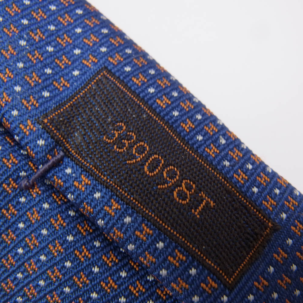 HERMES エルメス 339098T メガ・シャリオ H柄 ホース刺繍 ネクタイ ブルー系【中古】