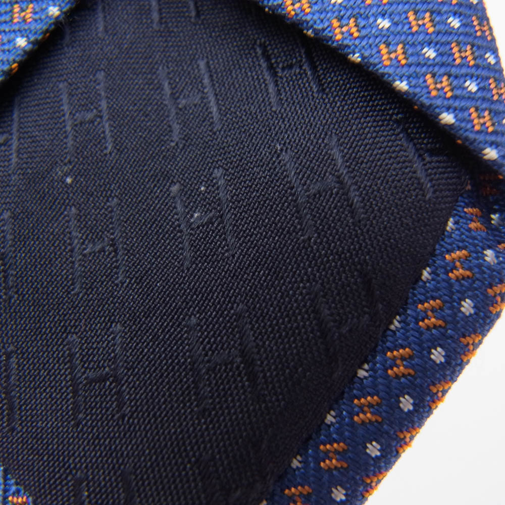 HERMES エルメス 339098T メガ・シャリオ H柄 ホース刺繍 ネクタイ ブルー系【中古】