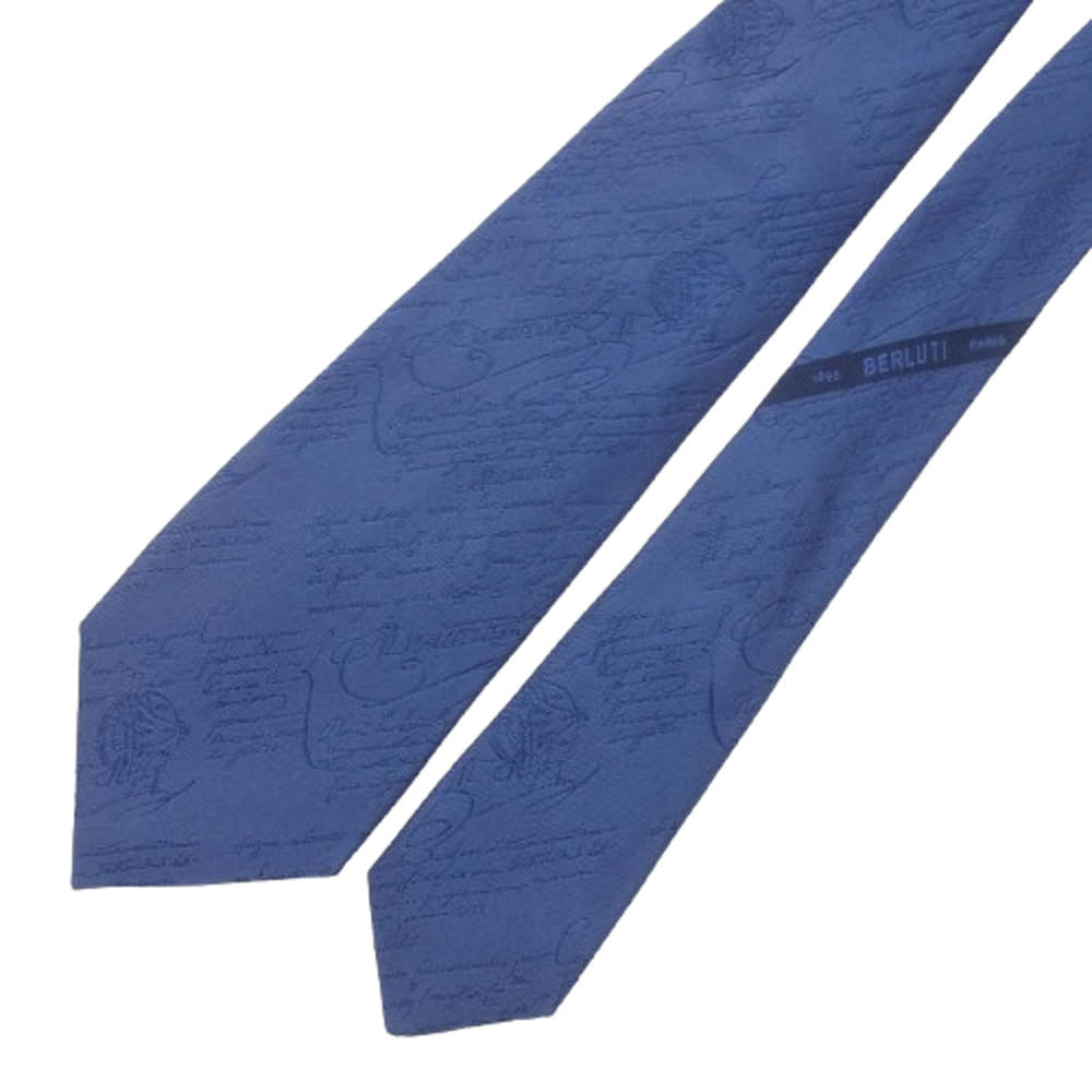 Berluti ベルルッティ シルク100％ カリグラフィ ネクタイ ブルー系【中古】