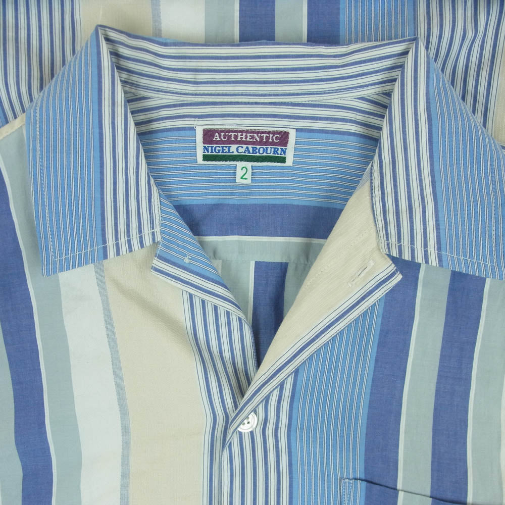 Nigel Cabourn ナイジェルケーボン NC-074314 old オールド コットン オープンカラー 半袖 シャツ 日本製 ブルー系 2【中古】